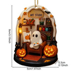 Cute Reading Ghost Halloween Ghost Ornaments 2D Flat Halloween Spooky Decorations Decorative Pendant Party Supplies