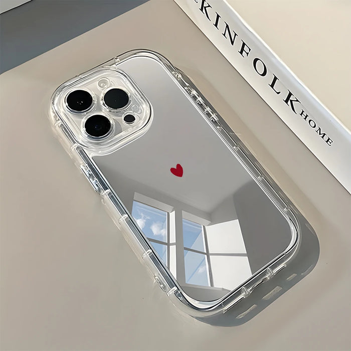 Minimalist Red Heart Pattern Phone Case For iPhone 17 16 15 14 13 12 11 Pro Max 17 Air X XR XS 7 8 Plus Back Mirror Soft Cover