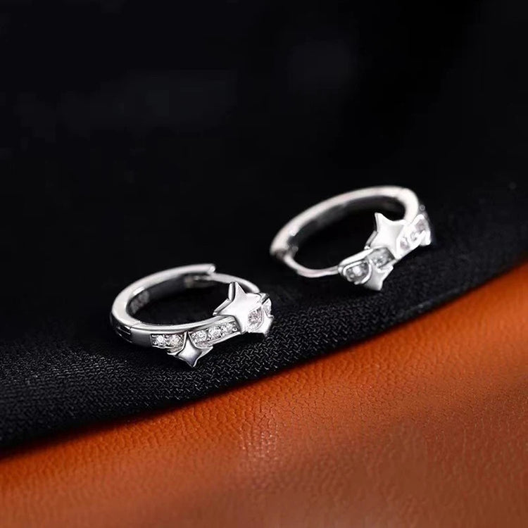 2026 New Arrival Metal Four Star Hoop Earrings for Women Simple Zircon Geometric Circle Earring Buckle Earrings Jewelry Gifts