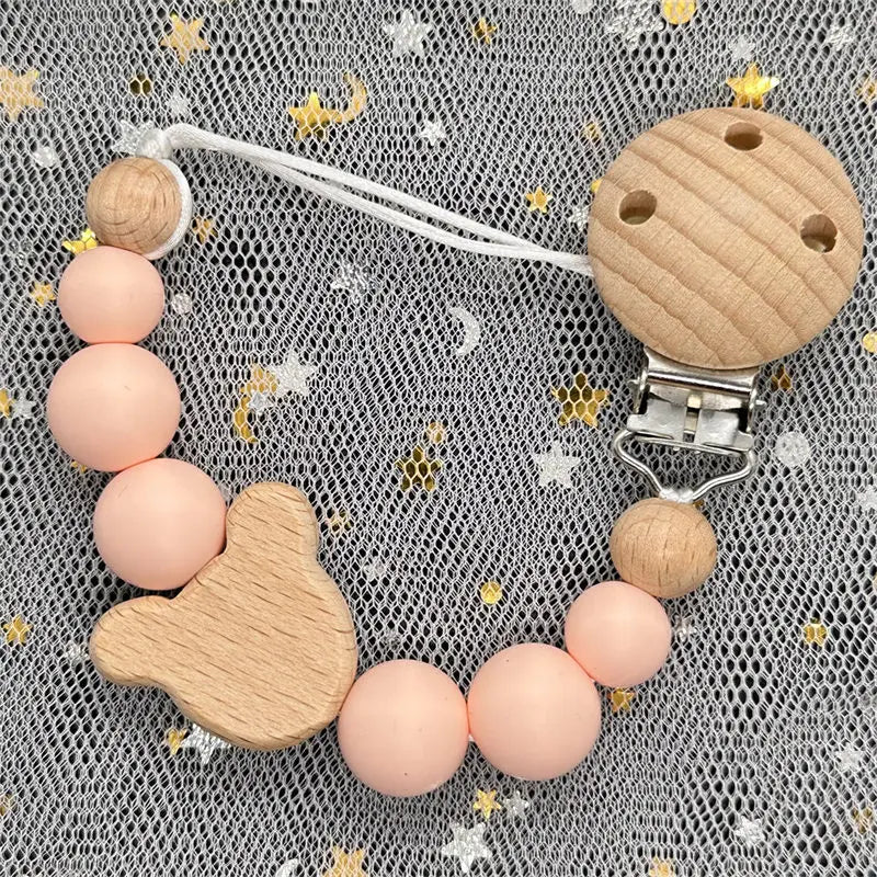 Personalized Baby Pacifier Clip Custom Name Silicone Bead Nipple Dummy Clips Engraved Infant Wooden Pacifier Holder Newborn Gift
