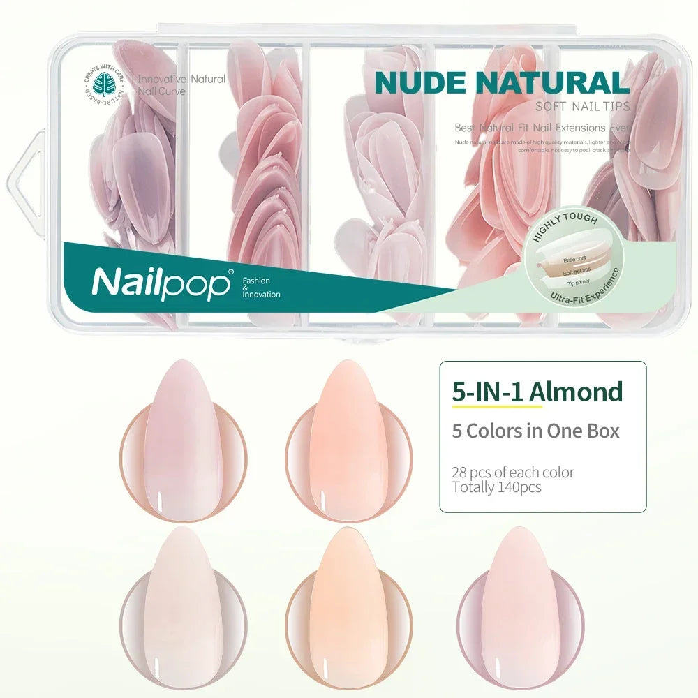 Nailpop 3-IN-1 Nude Natural Soft Nail Tips Set 140PCS Skin Tones Press on Nails Ultra-Fit Gel Nail Extensions Easy Manicure DIY