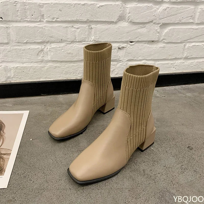 Autumn winter new elegant simple thick heel square toe short boots fashionable versatile shoes casual comfortable women's shoes