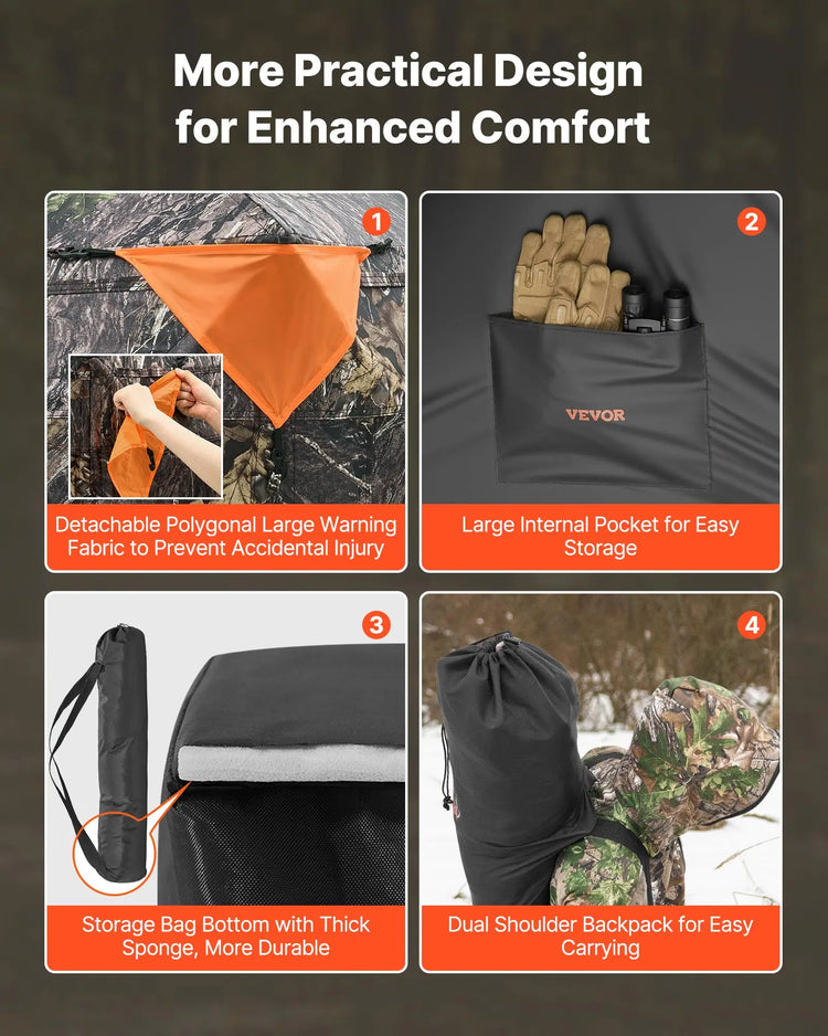 SucceBuy Hunting Blind, 270° See Through Ground Blind, 2-3 Person Pop Up Deer Blind for Hunting with Carrying Bag, Portable Tent