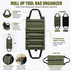 Heavy Duty Roll Up Tool Bag, Oxford Fabric Multi Tool Organizer for Mechanics Electricians Carpenters, Garage Storage