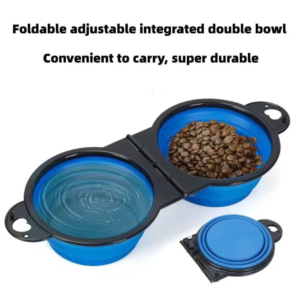 1-piece 2-in-1 Foldable Dual Bowl Feeding Bowl Portable Outdoor Travel Dog Cat Drinking Bowl Pet Supplies Outdoor Feeding Water