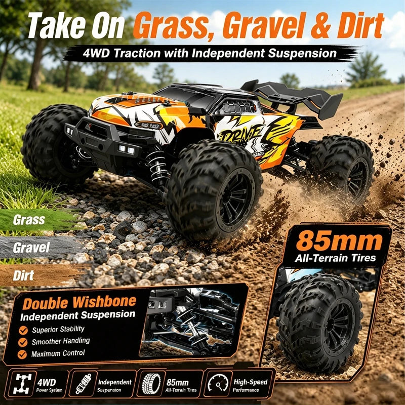 16102 Brushless Professional RC Remote Control Car Four-wheel Drive High Horsepower With LED Off-road Adult Four-wheel Drive 70KM/H High-Speed Drift Racing Boy Toy