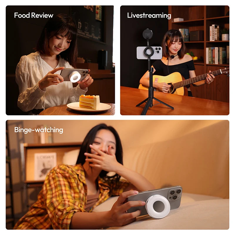 Ulanzi ML05 MagLock Fill Light 2500-9000K Dual-Sided Magnetic Phone Grip Ring-Shaped Soft Light for Food Review Livestream Vlog
