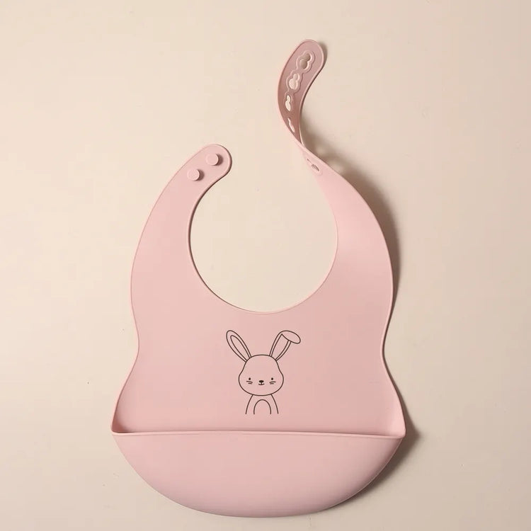 Custom Silicone Baby Bib with Name & Cartoon Print Pattern Food-Grade Solid Feeding Bib DZ13