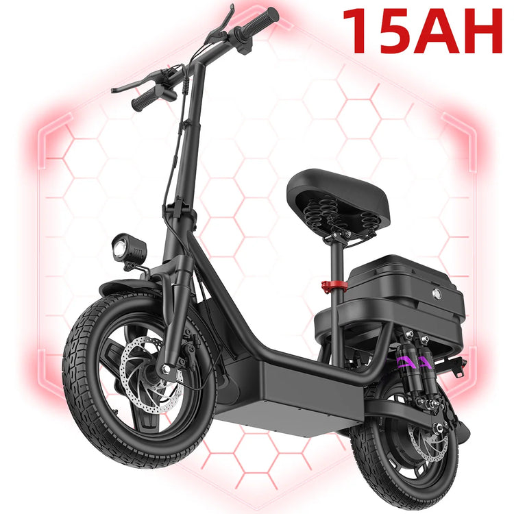 UPlee GQ8 Electric Bike For Adults 500W Scooter EBike With 14" Tire 48V 15AH LED