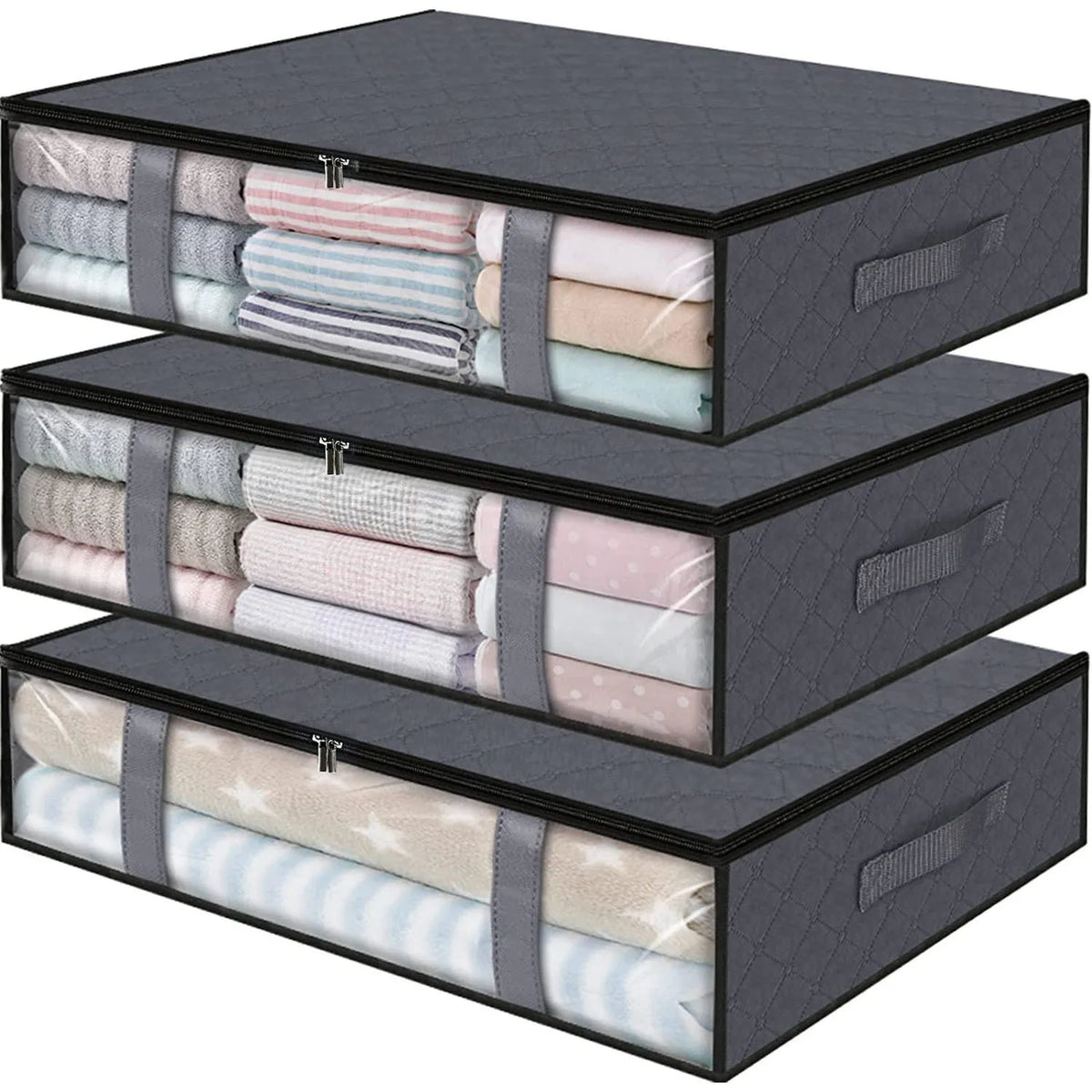 Foldable Under Bed Storage Containers with Clear Window Underbed Toy Organizers and Clothing Storage Bags Closet Storage Bins