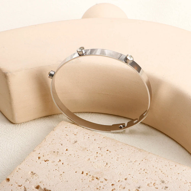 Fashion Simple Stainless Steel 3 Crystal Bracelet Bangle