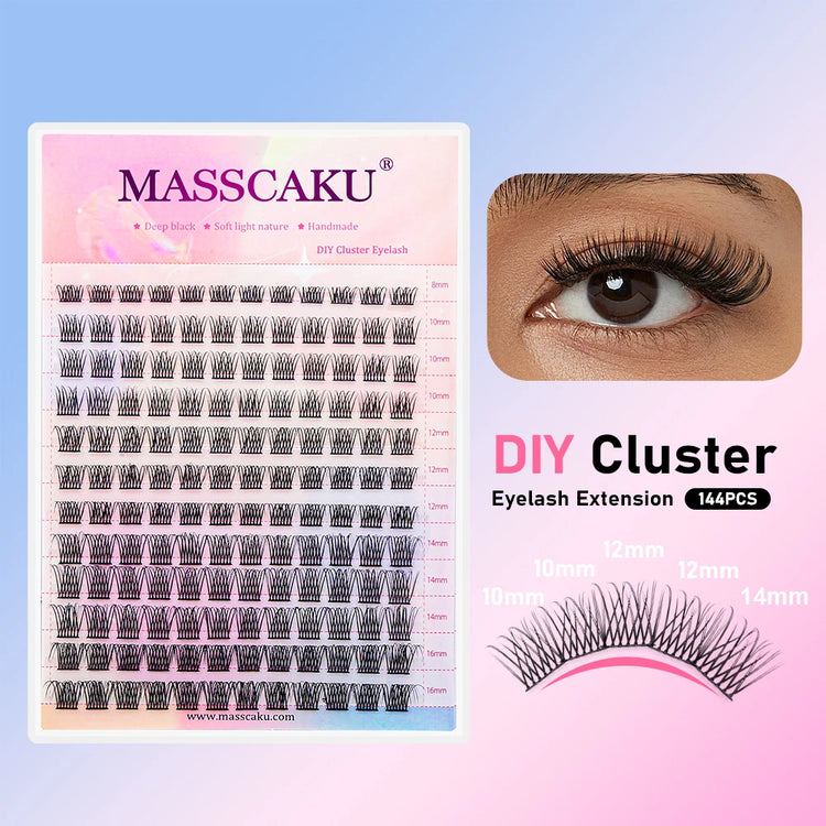 YUANZHIJIE DIY Cluster Eyelash Extension 12lines Dovetail Segmented Lashes Natural Lighter Bundle Makeup Supplies