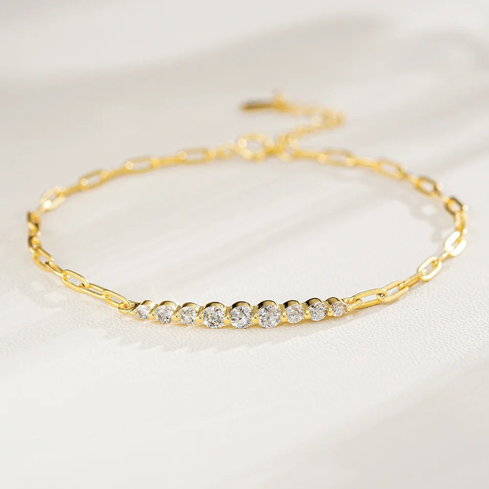 EWYA Micro Full 2/2.5/3mm D Color Moissanite Diamond Tennis Bracelet for Woman 925 Silver Plated 18k Adjustable Link Bracelets