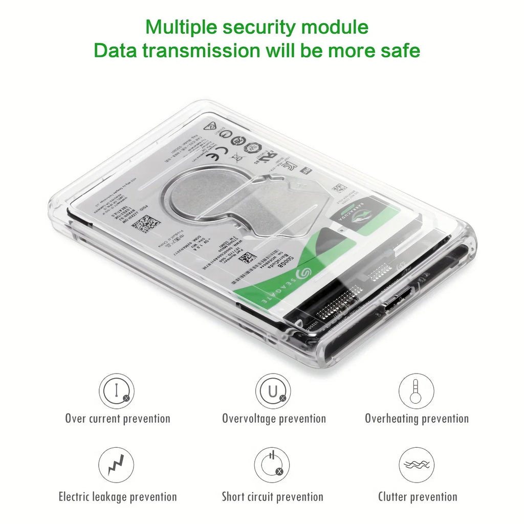 Transparent HDD Case HDD Enclosure 2.5 Inch SSD SATA To USB 2.0 Type-C Adapter Portable External Hard Drive Box Tool-Free