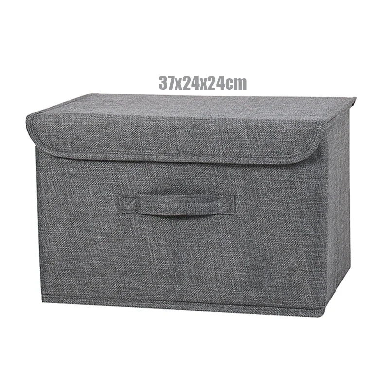 Washable Cotton Linen Fabric Folding CD Storage Box Foldable Bins Toys Organizer With Lid Storage Basket Laundry Basket