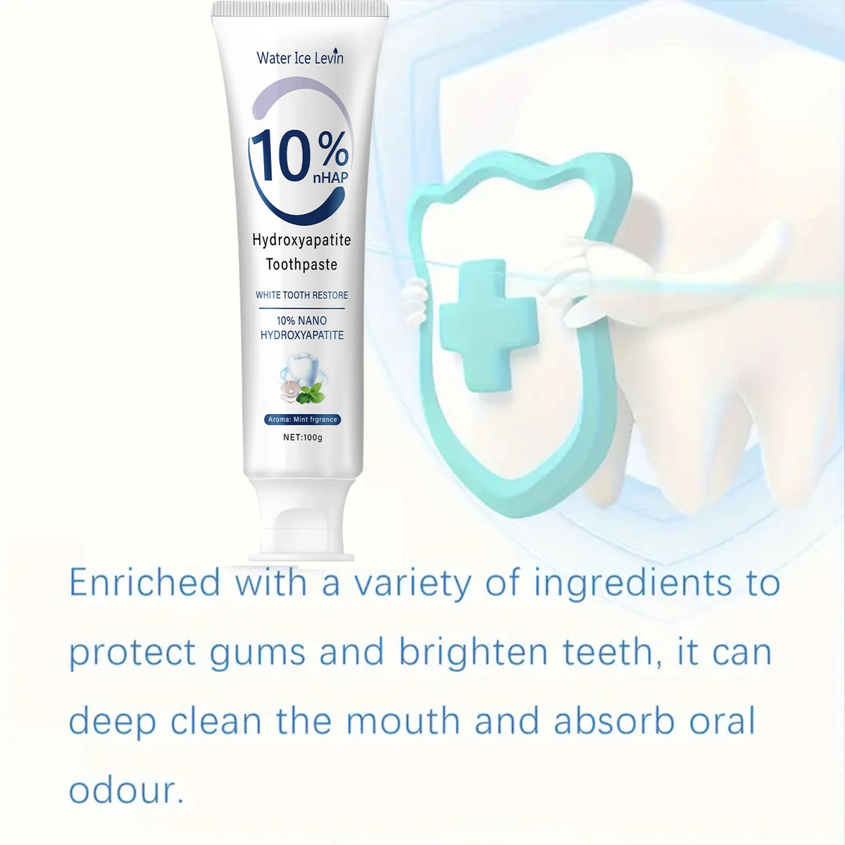 10% Nano Hydroxyapatite Toothpaste Restores White Teeth. Protects Gums. Deep Cleans. Brightens Smile. 100g Fresh Mint.