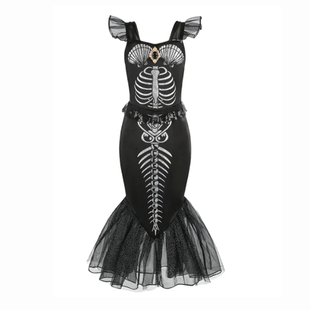 New Skeleton Little Mermaid Halloween Horror Costume Ariel Princess Costume Kids Birthday Party Prom Dress For Girls