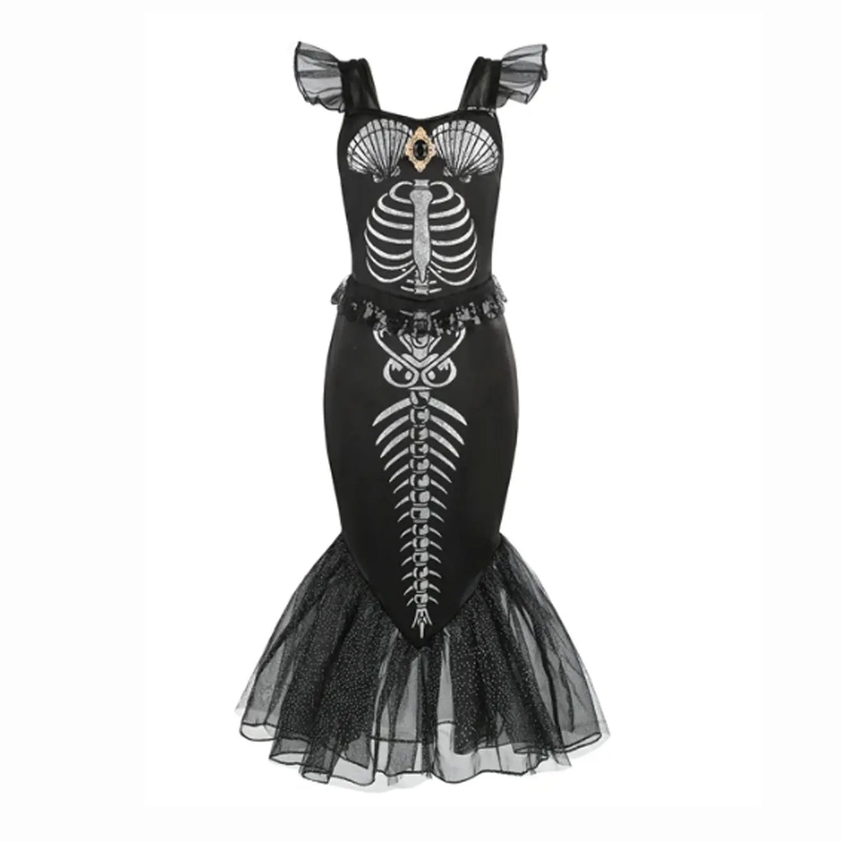 New Skeleton Little Mermaid Halloween Horror Costume Ariel Princess Costume Kids Birthday Party Prom Dress For Girls