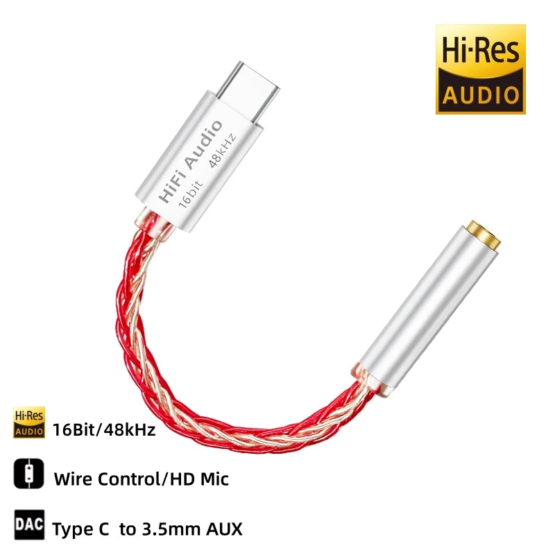 Type C to 3.5mm Jack AUX USB Cable HiFi Audio Amp Headphone Adapter HD Mic for QKZ KZ Earphone iPhone16/15 Samsung Xiaomi Huawei