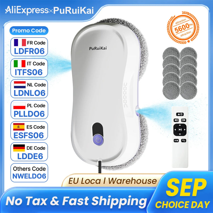 PuRuiKai Portable Window Cleaning Robot,Intelligent Cleaning with Dubbele Nozzle Water Sprayer, Remote Control