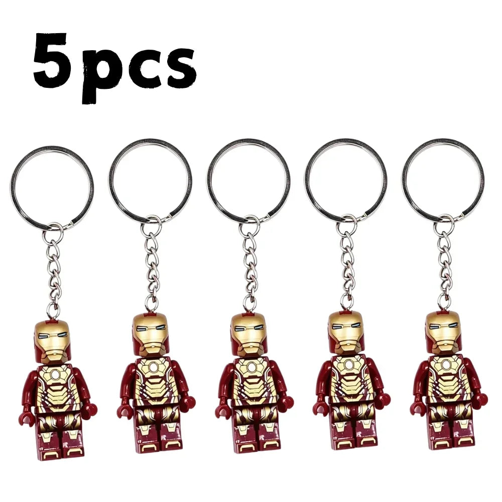 Kawaii  Building Block Minifigure Keychain,Iron Man Spider-Man Superman Key Ring,Backpack Pendant,Birthday Gift