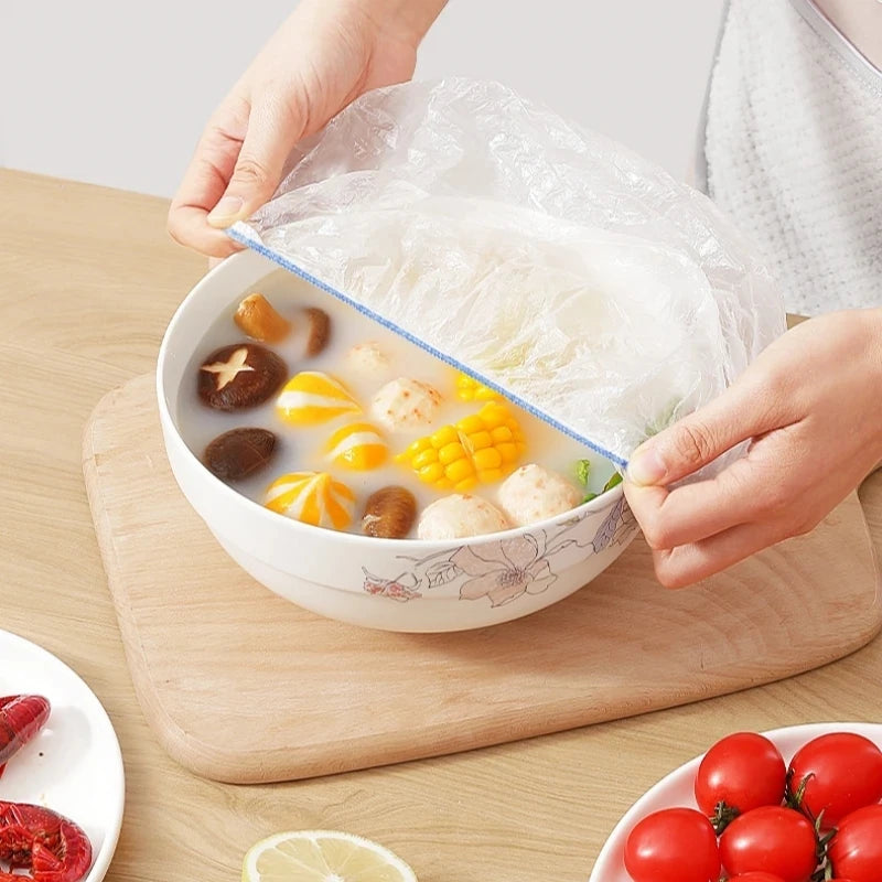 Disposable Colorful Cling Film Cover Food Grade Fresh-keeping Plastic Bag Dust Elastic Cover Kitchen Refrigerator Accessories
