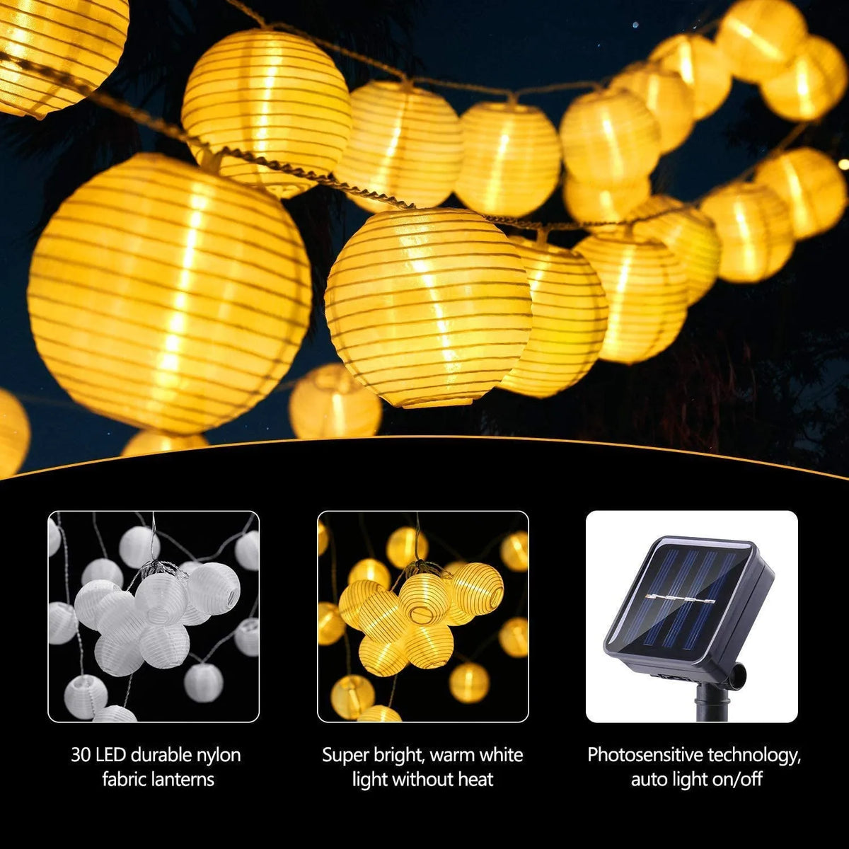 Solar Lantern String Lights Waterproof Outdoor LED Garland Fairy Light Patio Garden Decoration Light for Christmas Wedding Party
