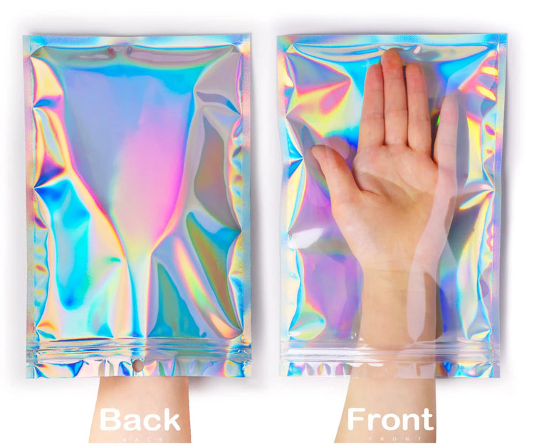 10-300PCS Laser Sealing Bags Plastic Holographic Candy Food Pouch Resealable Necklace Jewelry Gift Packaging Kitchen Storage Bag