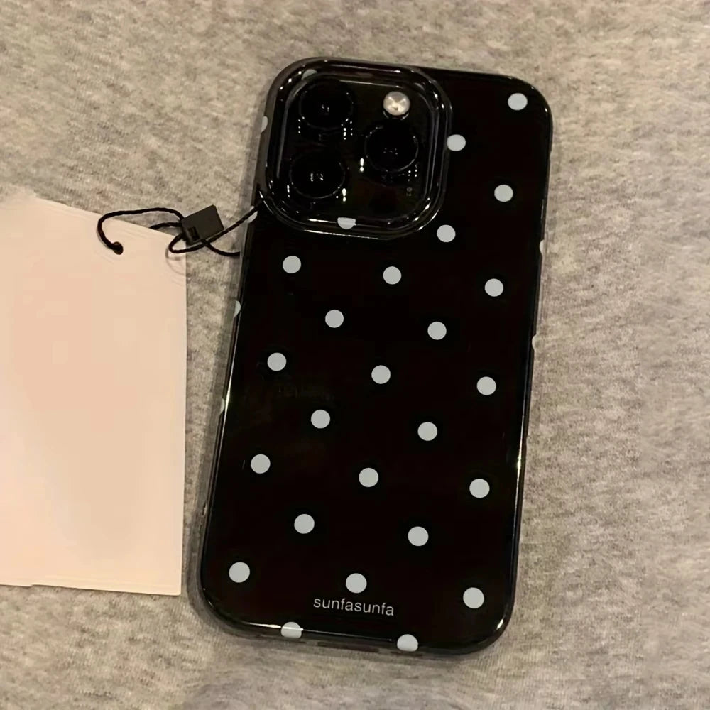 Minimalist Black White Polka Dot Phone Case For iPhone 17 Air 16 E 15 14 13 12 11 Pro Max Plus XR XS MINI Shockproof Soft Cover