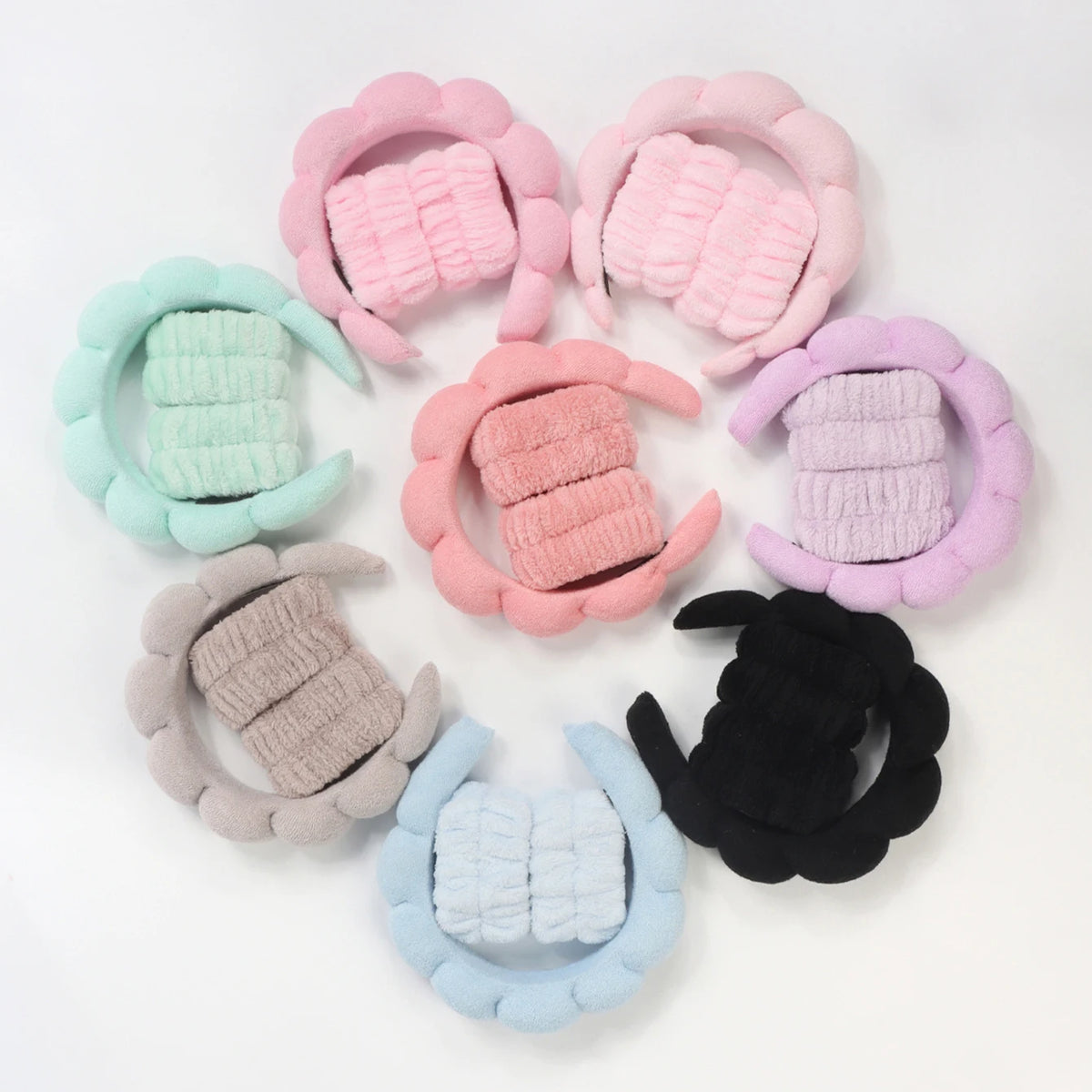 1/3Pcs Fashion Microfiber Washing Wristbands Scrunchies Puffy Headband Spa Bubble Headband for Washing Face Makeup Shower Skincare