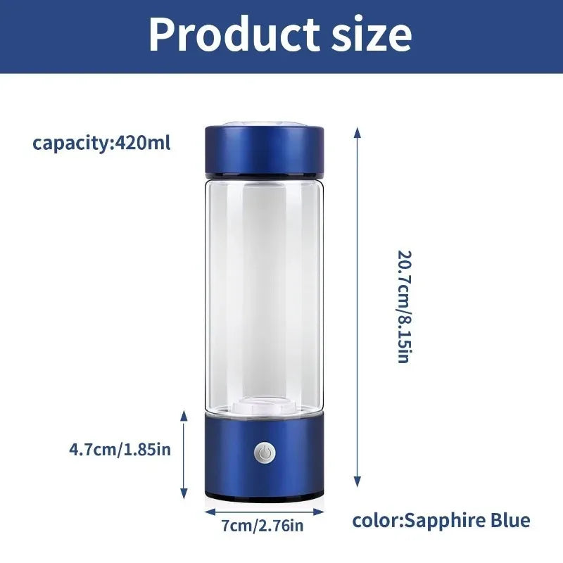 Hydrogen Water Bottle, Portable Hydrogen Water Ionizer Machine Generator Rechargeable Hydrogen Rich Water Glass Health Cup