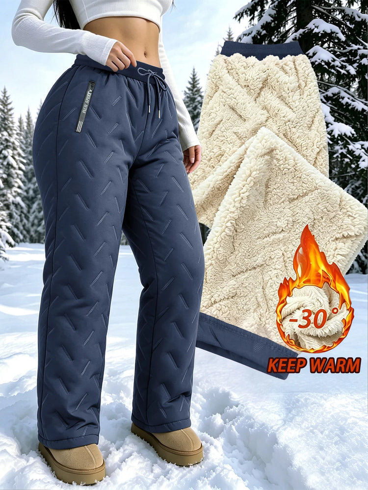 Women's Winter Fleece Pants With Drawstring Elastic Waistband Winter Warm Zipper Pocket Women's Outdoor Jogging Pants
