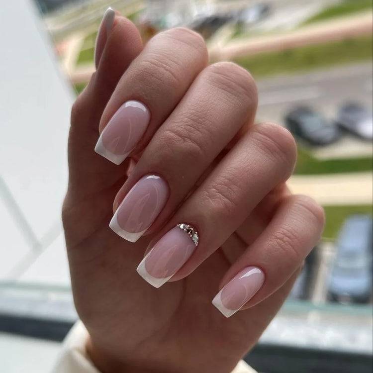 White French Press on Nails 3D Bowknot Fake Nails Tips Full Cover Wearable False Nails for Women and Girls DIY Manicure 24Pcs