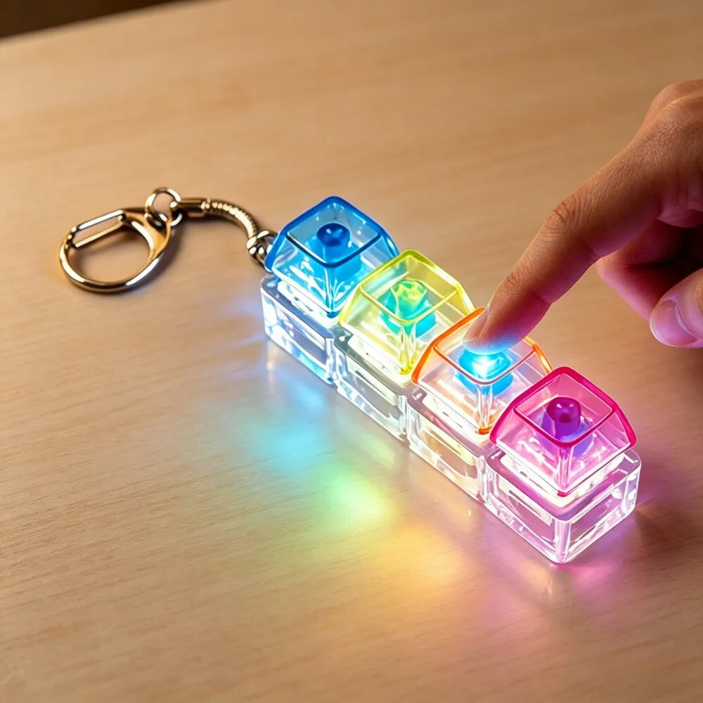 NEW LED Keyboard Keychain Fidget Toys Crystal Clicker Sensory Toy for Stress Relief Keyboard Keychain Fidget Toy for Adults Kids