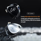 KZ Castor in Ear HiFi Earphone 2DD Dynamic High-end Tunable Earphones Monitor Headphone Cancelling Earbuds Bass Headsets PR2 ZAR