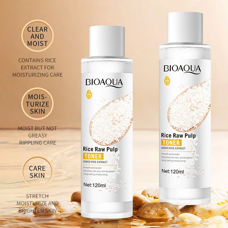 BIOAOUA Rice Raw Pulp Face Toner Moisturizing Water Brightening Lifting Deep Facial Cleanser For Young Glowy Korean Skin Care