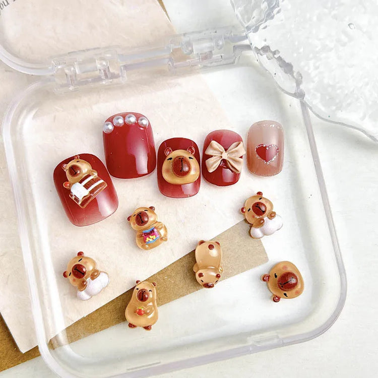 50Pcs Cartoon Cute Resin Capybara Nail Charms Creative Hamster Animal Nail Art Decoration Accessories for DIY Manicure Crafts