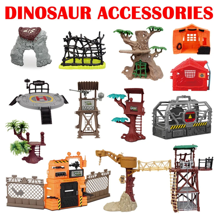 DIY Dinosaur Jurassic World Scene Decoration Toys Ornaments Hunting Beast Trap Tower Tree Head Action Figure For Kid Boy Gifts