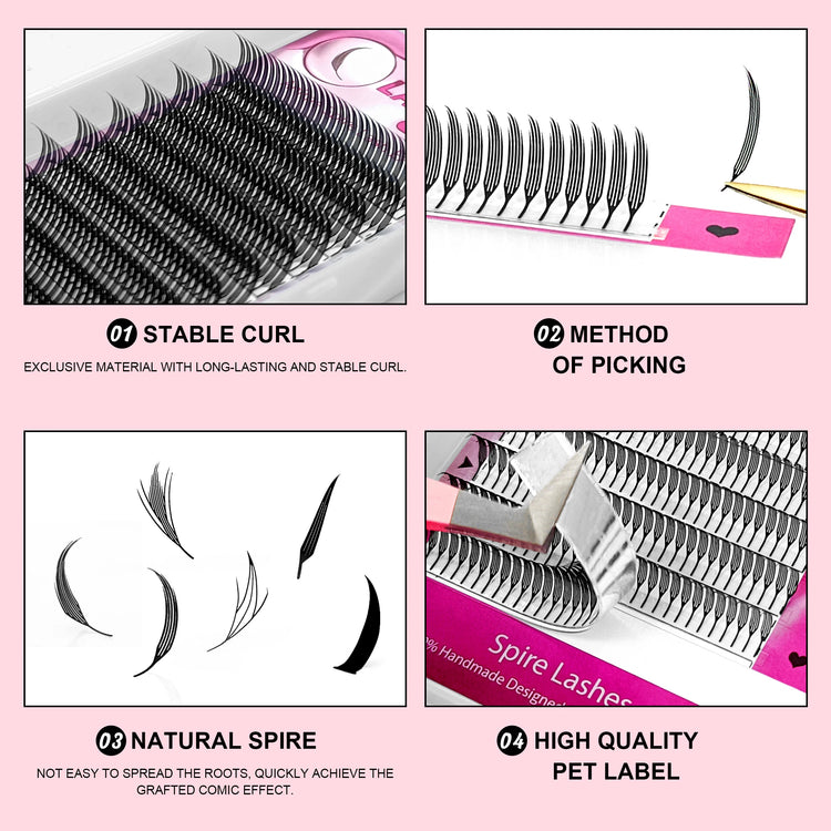 LAKANAKU Narrow Spire Eyelashes Extension Anime Lashes Spire Clusters Manga Style Feather Lightweight Premade Fans Extension