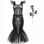 New Skeleton Little Mermaid Halloween Horror Costume Ariel Princess Costume Kids Birthday Party Prom Dress For Girls