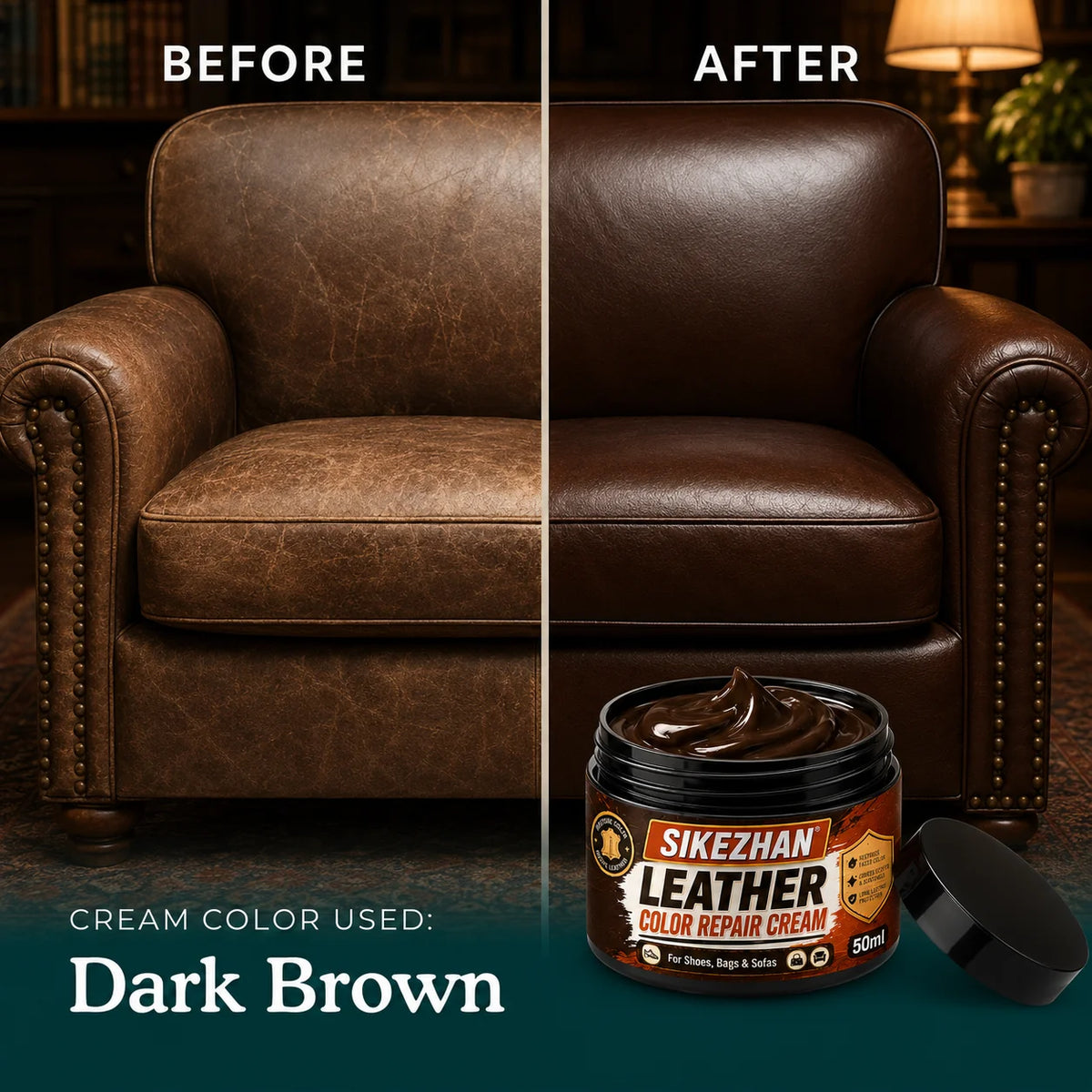 Leather Repair Cream 50ml for Shoes Handbags Sofas Car Seats, Color Restoring Balm with Applicator Brush Sponge Gloves, 4 Shades