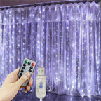 8 Modes LED Curtain Fairy Light USB Plug Wedding Garland Valentine's Day Ramadan EID Mubarak Decoration for Home Curtain Lights