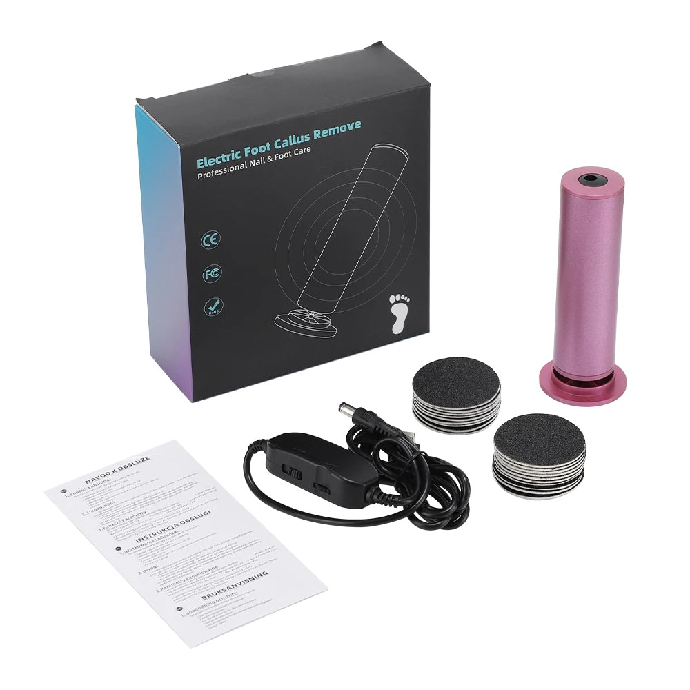 Electric Foot File, USB Powered Callus Remover Adjustable Speed 360 Degree Rotation 20 Sandpaper Discs for Dead Skin Heel Care