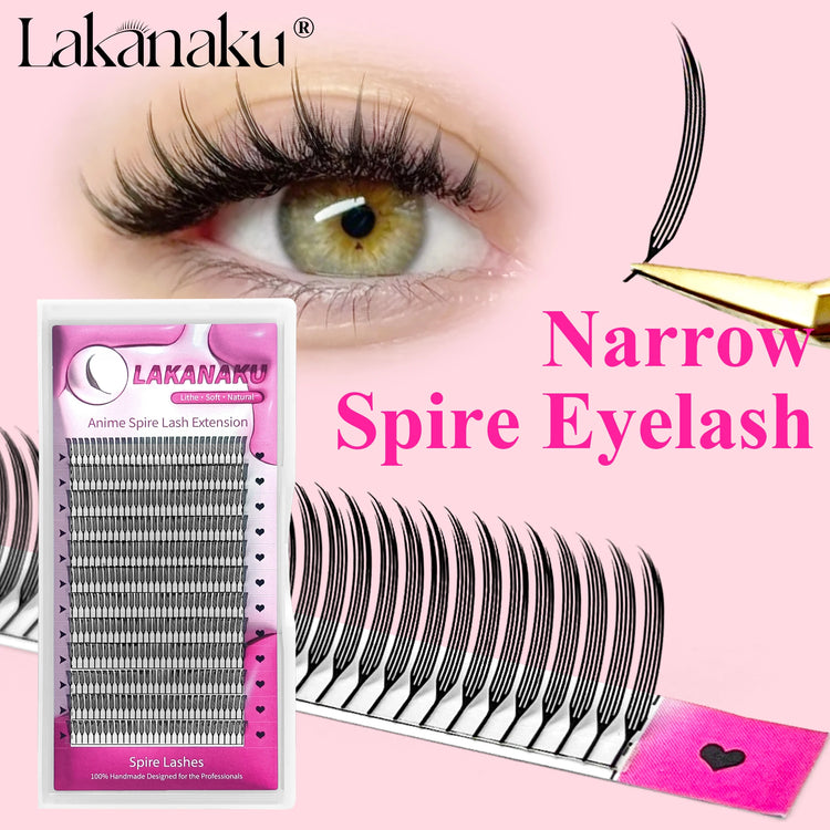 LAKANAKU Narrow Spire Eyelashes Extension Anime Lashes Spire Clusters Manga Style Feather Lightweight Premade Fans Extension