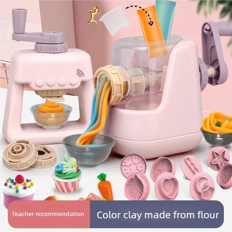 Toddler DIY Clay Craft Set, Noodle Ice Cream Maker Machine with 28 Pcs Molds, Non-Toxic Ultra-Light Clay Playset for Kids Birthd
