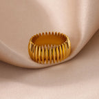 Stainless Steel Geometric Stripe Rings for Women Trendy Gold Plated Geometric Finger Ring Punk Christmas Party Jewelry Gift
