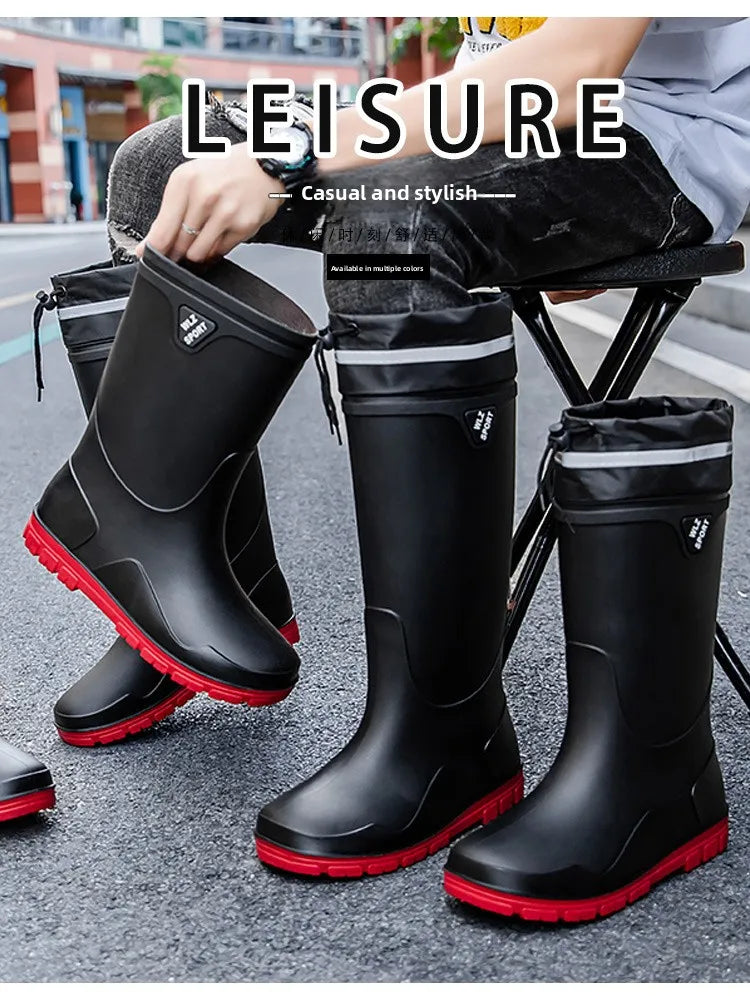 German Style Waterproof Rain Boots Men's Anti-Slip High Tube Long Camping Fishing Snake Bite Proof Thickened Rubber Shoes