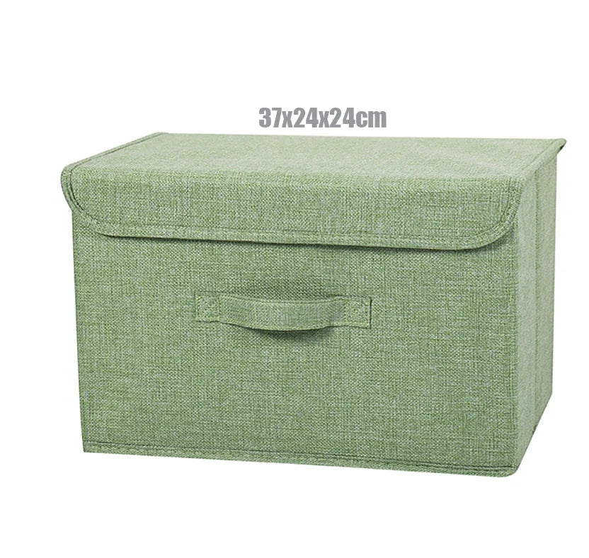 Washable Cotton Linen Fabric Folding CD Storage Box Foldable Bins Toys Organizer With Lid Storage Basket Laundry Basket