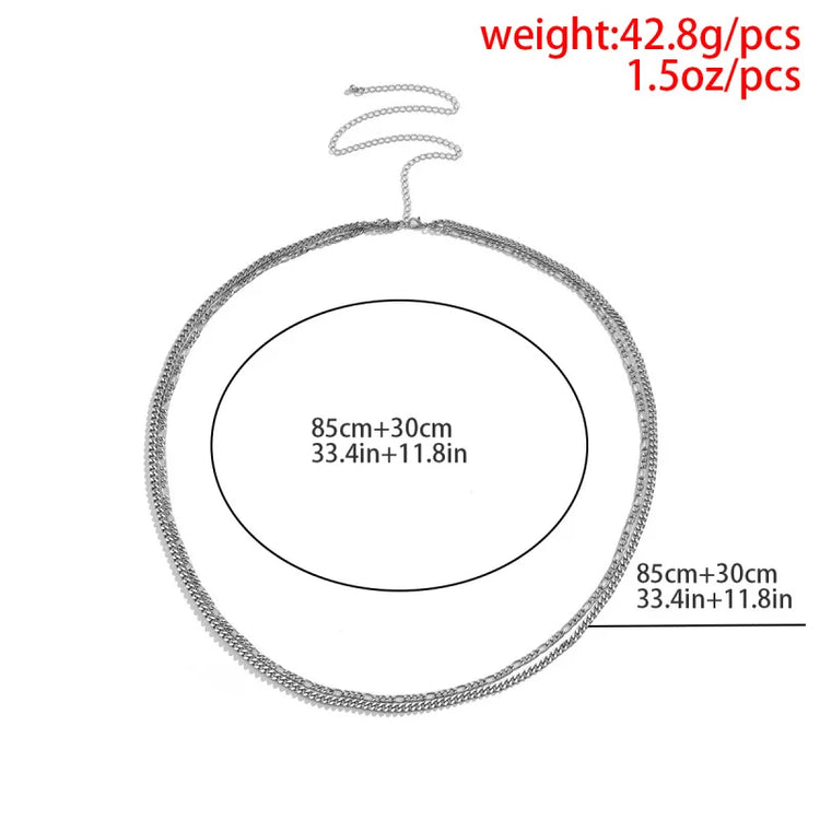 Men’s Adjustable Double Layer Waist Chain Silver Plated Figaro Belly Chain Hip Hop Streetwear Jewelry Accessory for Pants Shorts