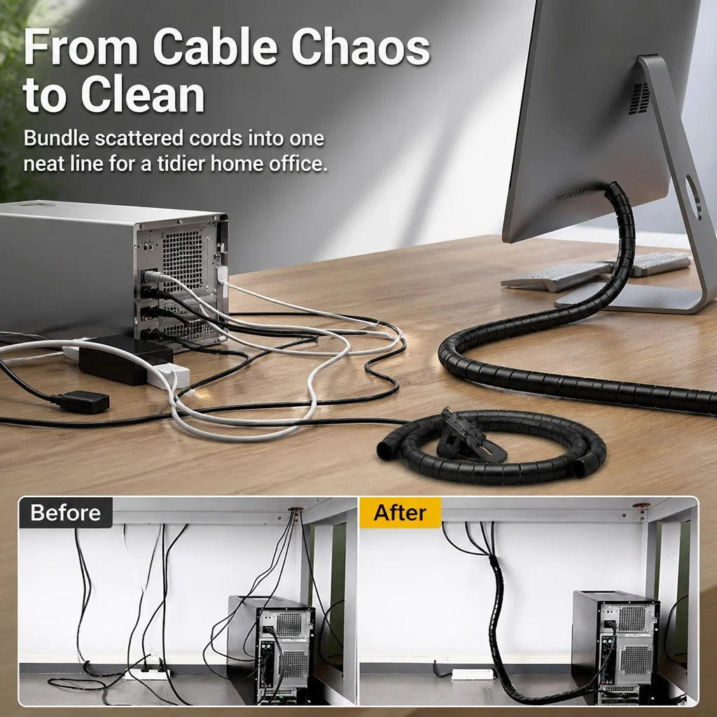 2M 32/22mm Flexible Spiral Cable Wire Protector Cable Organizer Computer Cord Protective Tube Organizer Management Tools